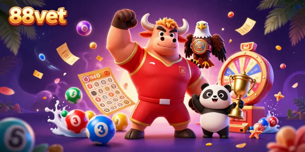 Engage with the excitement of 88vbet through this vibrant 3D casino illustration showcasing a victory celebration.